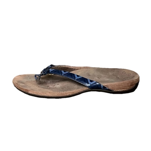 VIONIC Flip Flops Sandals Womens 9 Blue Geometric Print Beach Thong Bow Slip On - Picture 1 of 10